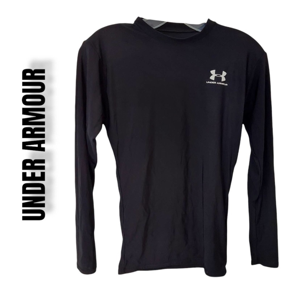 Under Armour Long Sleeve Womens Black Tight Fit Top Size Medium M White Logo